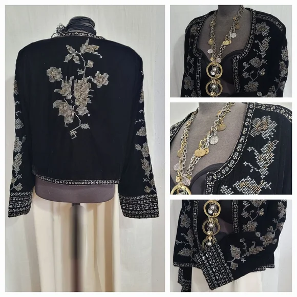 Zara BEADED Velvet  Cardigan Jacket / XL - Picture 5 of 7